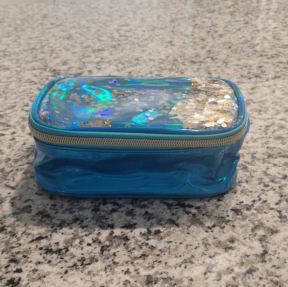 Holographic Blue Cosmetic Bag with Glitter - Picture 1 of 5